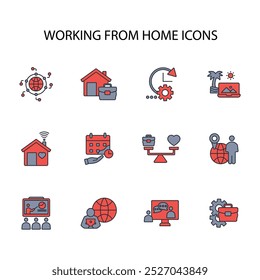 working from home icon set.vector.Editable stroke.linear style sign for use web design,logo.Symbol illustration.