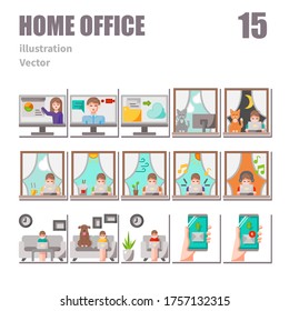 Working From Home icons set, Flat symbol, vector and illustration set 1