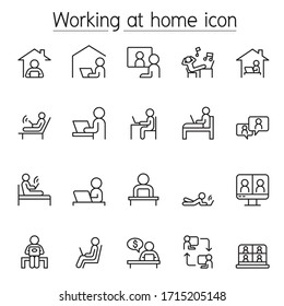 Working at home icons set in thin line style