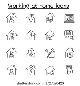 Working at home icons set in thin line style