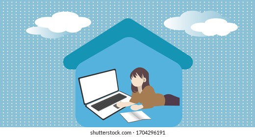 Working at home. Illustrations concept coronavirus COVID-19. The company allows employees to work from home to avoid viruses. Vector illustrate.