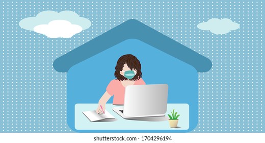 Working at home. Illustrations concept coronavirus COVID-19. The company allows employees to work from home to avoid viruses. Vector illustrate.