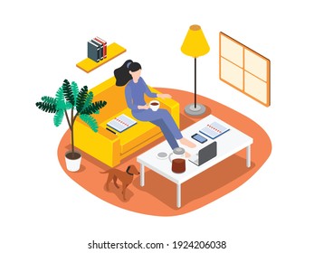 Working from home isometric 3d vector concept for banner, website, illustration, landing page, flyer, etc