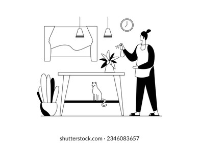 Working at home, Life Vectors Illustration Flat