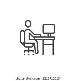 Working at home line icon. Coworking space linear style sign for mobile concept and web design. Man working on computer outline vector icon. Symbol, logo illustration. Vector graphics