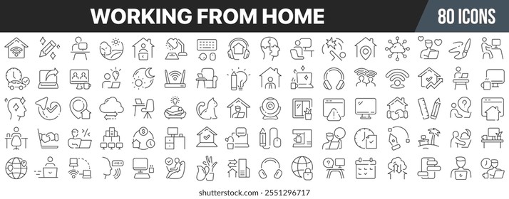 Working from home line icons collection. Big UI icon set in a flat design. Thin outline icons pack. Vector illustration EPS10