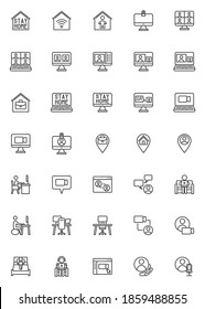 Working at home line icons set. linear style symbols collection, outline signs pack. vector graphics. Set includes icons as coworking space, home office, freelance people, online video conference