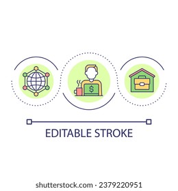 Working from home loop concept icon. Remote work. Distance job. Making money online. Freelancer abstract idea thin line illustration. Isolated outline drawing. Editable stroke. Arial font used