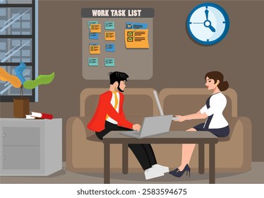 Working from home, a man and a woman are typing on a laptop.