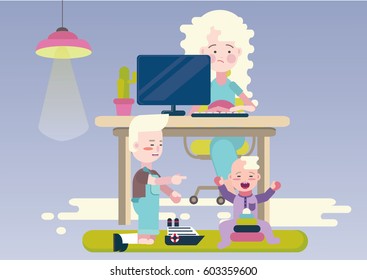 Working at home mother, freelancer with two kids. Tired and annoyed 
