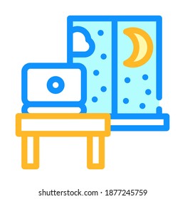 working home at night color icon vector. working home at night sign. isolated symbol illustration
