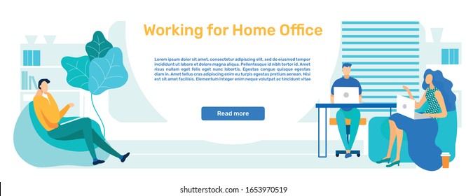 Working for Home Office Landing Page Template. Freelance Web Banner, Webpage Cartoon Concept. Modern Business Website Interface Idea with Flat Illustrations. Distant, Remote Job Homepage Layout