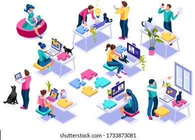 Working at home on computer screen, online talking on digital office. Comfortable homes job sitting at home for office talking. Worker desk for communication, female character on human house. Vector