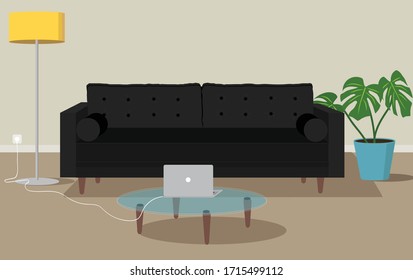 Working from home on a couch in lounge room