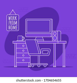 Trabajar desde casa en cuarentena. Ilustraciones vectoriales del concepto de trabajo en casa. Gente en casa.