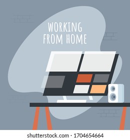 Working from home in quarantine. Vector Illustrations of Working at Home Concept. People at Home.