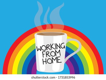 Working from home rainbow cup of coffee