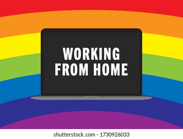 Trabajar desde el vector del portátil de arcoiris casero