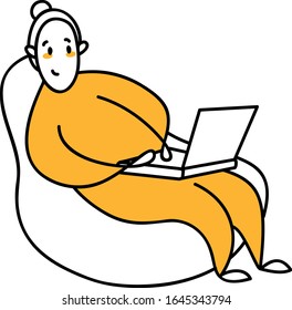 Working at home, remote working concept. Vector illustration. Modern profession, programmer/freelancer/graphic designer/copywriter. Woman working at a computer at home.