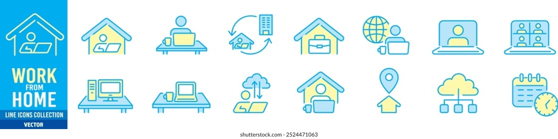 Working from home, remote work, icon set. 