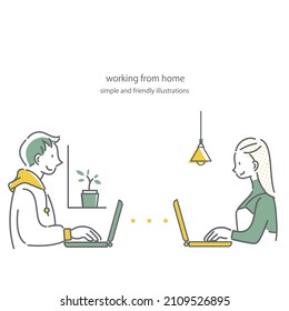 working from home, simple and friendly illustration