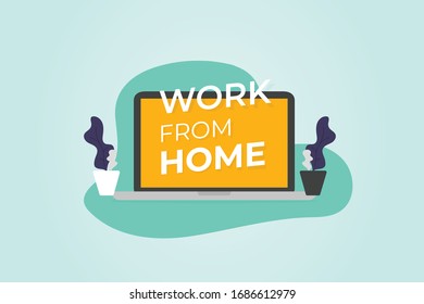 Working from home, working space, concept with laptop, vector 