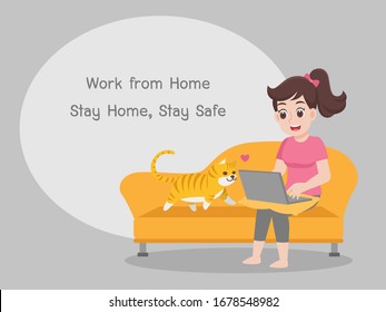 Working from home, Stay home stay safe. Social Distancing, People keeping distance for decrease infection risk and disease for prevent virus Covid-19.Corona virus. Health care concept.