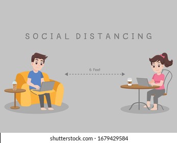 Working from home, Stay home stay safe. Social Distancing, People keeping distance for decrease infection risk and disease for prevent virus Covid-19.Corona virus. Health care concept.