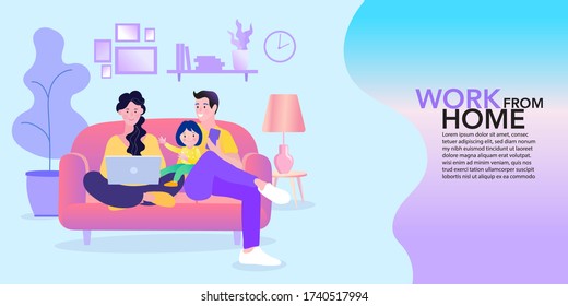 working from home, teaching and learning online, Remote work, performance of tasks sent by email or social media, Flat vector illustration, EPS10.