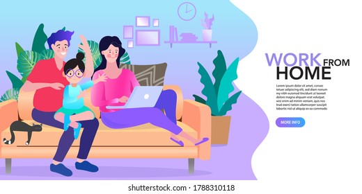 working from home, teaching and learning online, Remote work, performance of tasks sent by email or social media, Flat vector illustration, EPS10.