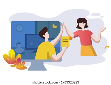 Trabajar desde casa - Trabajo en equipo - Ilustración