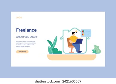 Working at home vector flat style illustration. freelance, Online career. Co-working space illustration. Young woman freelancers working on laptop or computer at home. Developer at home in quarantine