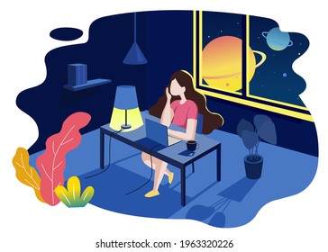 Working From Home - Vector Illustration