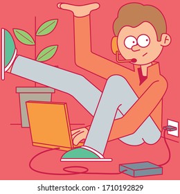 Working from home vector illustration. Social media, technology, isolated design concept	