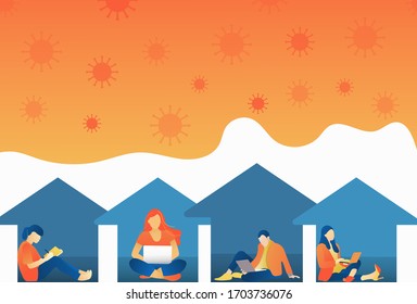 working at home, vector, illustrator