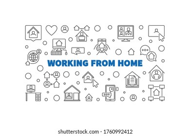 Working From Home vector thin line concept horizontal illustration or banner