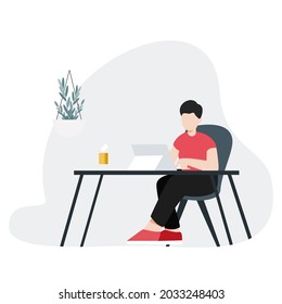 Working at home,Young people,Woman freeLancers working on laptop and computer at home.Employees working from home.Vector in Flat Style concept of the freelancing comfortable work in home.