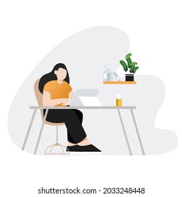 Working at home,Young people,Woman freeLancers working on laptop and computer at home.Employees working from home.Vector in Flat Style concept of the freelancing comfortable work in home.