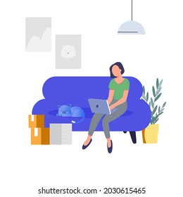 Working at home,Young people,Woman and man freeLancers working on laptop and computer at home.Employees working from home.Flat Style concept of the freelancing comfortable work in home working.