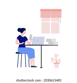 Working at home,Young people,Woman and man freeLancers working on laptop and computer at home.Employees working from home.Flat Style concept of the freelancing comfortable work in home working.