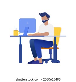 Working at home,Young people,Woman and man freeLancers working on laptop and computer at home.Employees working from home.Flat Style concept of the freelancing comfortable work in home working.