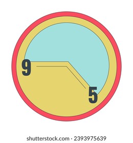 Working hours 9 to 5 clock 2D linear cartoon object. Work life balance. Deadline period. Closing time clockface isolated line vector element white background. Work day color flat spot illustration