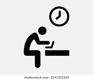 Working Hours Burn Midnight Oil Work Time Clock Employee Office Job Worker Freelance Schedule Deadline Sign Icon Shape Outline Black White Vector