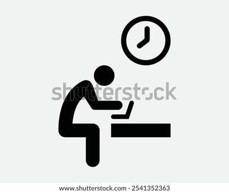 Working Hours Burn Midnight Oil Work Time Clock Employee Office Job Worker Freelance Schedule Deadline Sign Icon Shape Outline Black White Vector