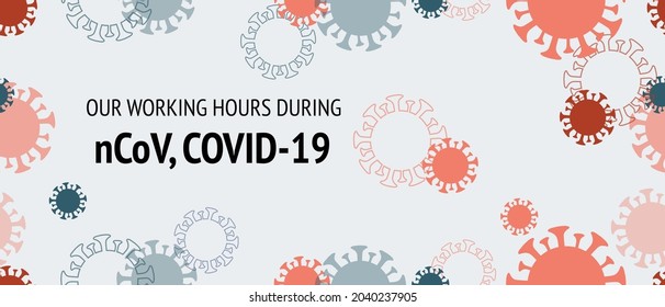 Working Hours During COVID 19, nCoV. Flat Cartoon Coronavirus Medical Banner. Seamless Corona Virus Pattern. Working Hours During COVID 19, nCoV. Virus Protection Flat Corona Web Page.