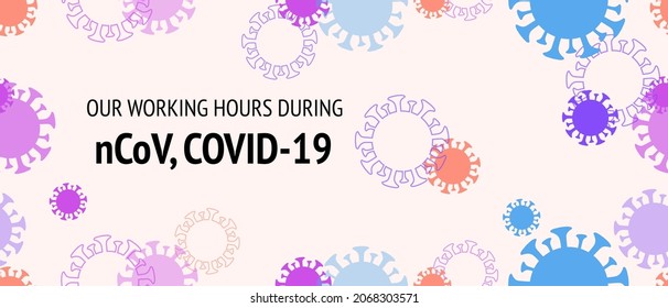 Working Hours During COVID 19, nCoV. Flat Cartoon Coronavirus Medical Poster. Virus Protection Flat Corona Web Page. Working Hours During COVID 19, nCoV. Seamless Corona Virus Texture.