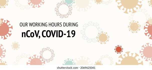 Working Hours During COVID 19, nCoV. Seamless Corona Virus Pattern. Virus Protection Flat Corona Web Page. Working Hours During COVID 19, nCoV. Flat Cartoon Coronavirus Medical Design.