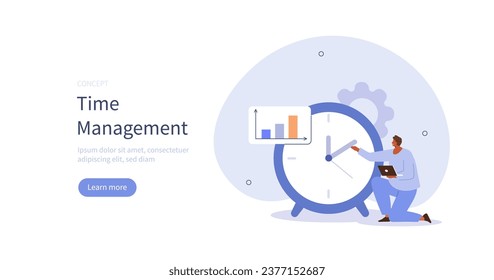 Working hours. Man organizing work time, deadline. Time management, productivity, organization concept. Vector illustration