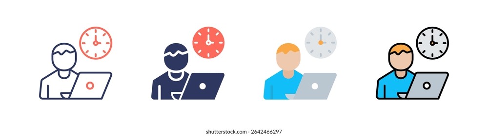 Horas de trabajo Multi Style Icon Set Vector