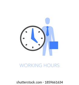 Working hours symbol with an employee and a clock. Easy to use for your website or presentation.